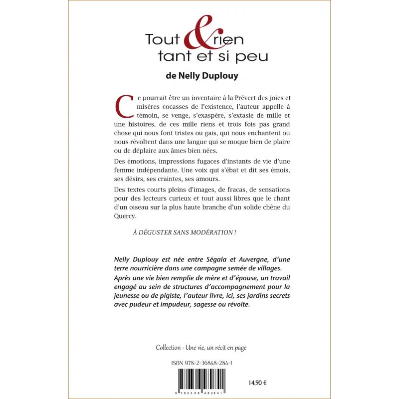 Quatrième de couverture de Tout et rien tant et si peu de Nelly Duplouy