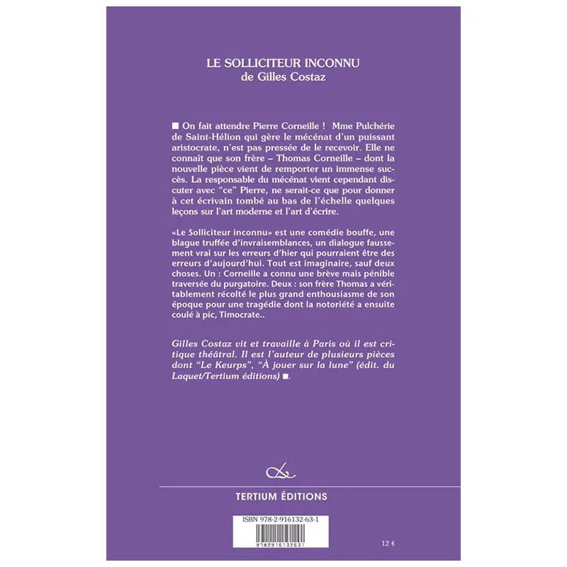 Quatrième de couverture de Le solliciteur inconnu de Gilles Costaz