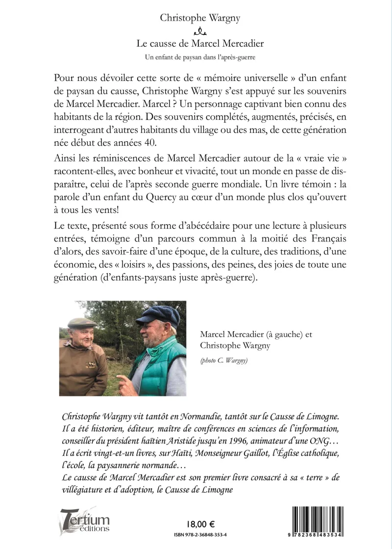 Le Causse de Marcel Mercadier - un enfant de paysan dans l'après-guerre - par Christophe Wargny