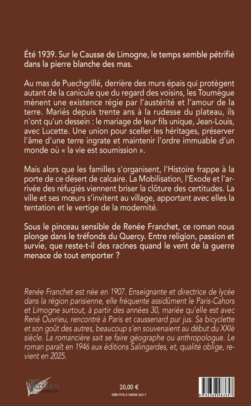 Quatrième de couverture de Causses de Renée Franchet