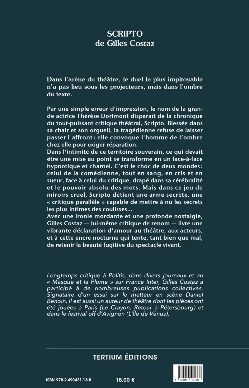 Quatrième de couverture de Scripto de Gilles Costaz