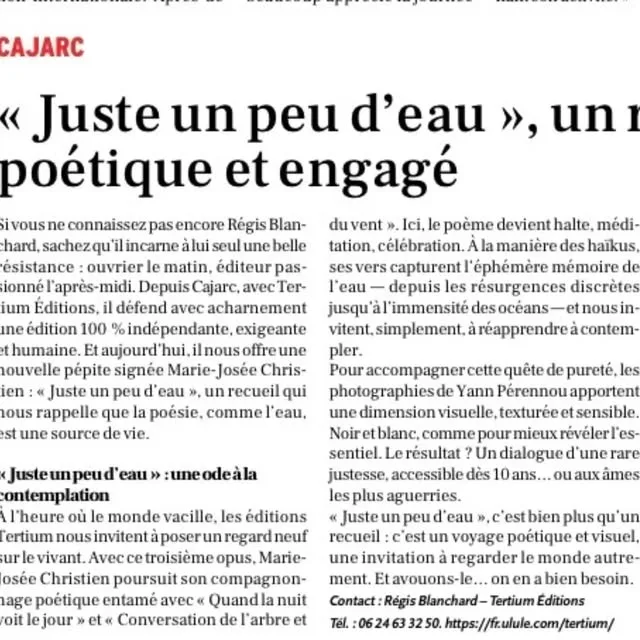 « Juste un peu d’eau » dans La Dépêche du Midi
